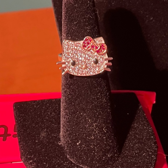 Hello Kitty Dominique & Pink Saph.Pave sterling silver necklace/ring set-Retired - Picture 3 of 14